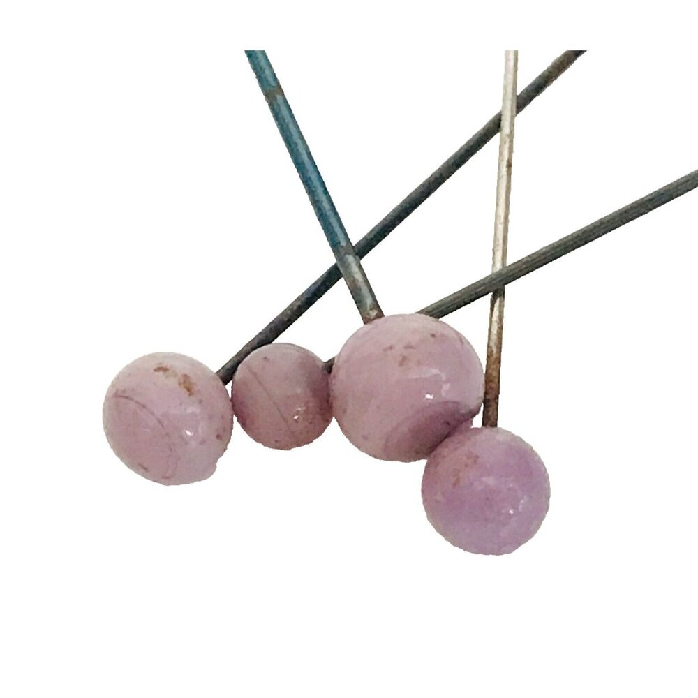 4 Antique Victorian Hatpins Lavender Purple Glass Ball Tips Three Sizes Variety